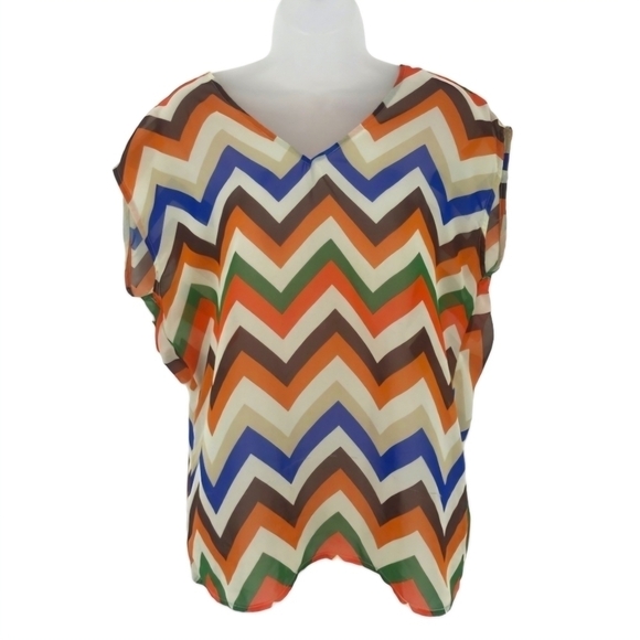 Tulle Vibrant Colorful Chevron Blouse - Picture 1 of 8